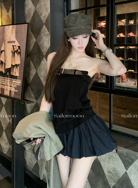 F PROJECT【洛杉矶辣妹】羊毛混纺小众设计感针织皮带抹胸上衣女