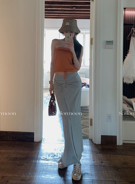 F PROJECT【懒人遛弯裙】垂感休闲松弛设计开叉显瘦长款半身裙女