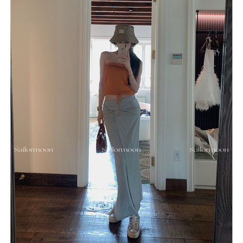 F PROJECT【懒人遛弯裙】垂感休闲松弛设计开叉显瘦长款半身裙女