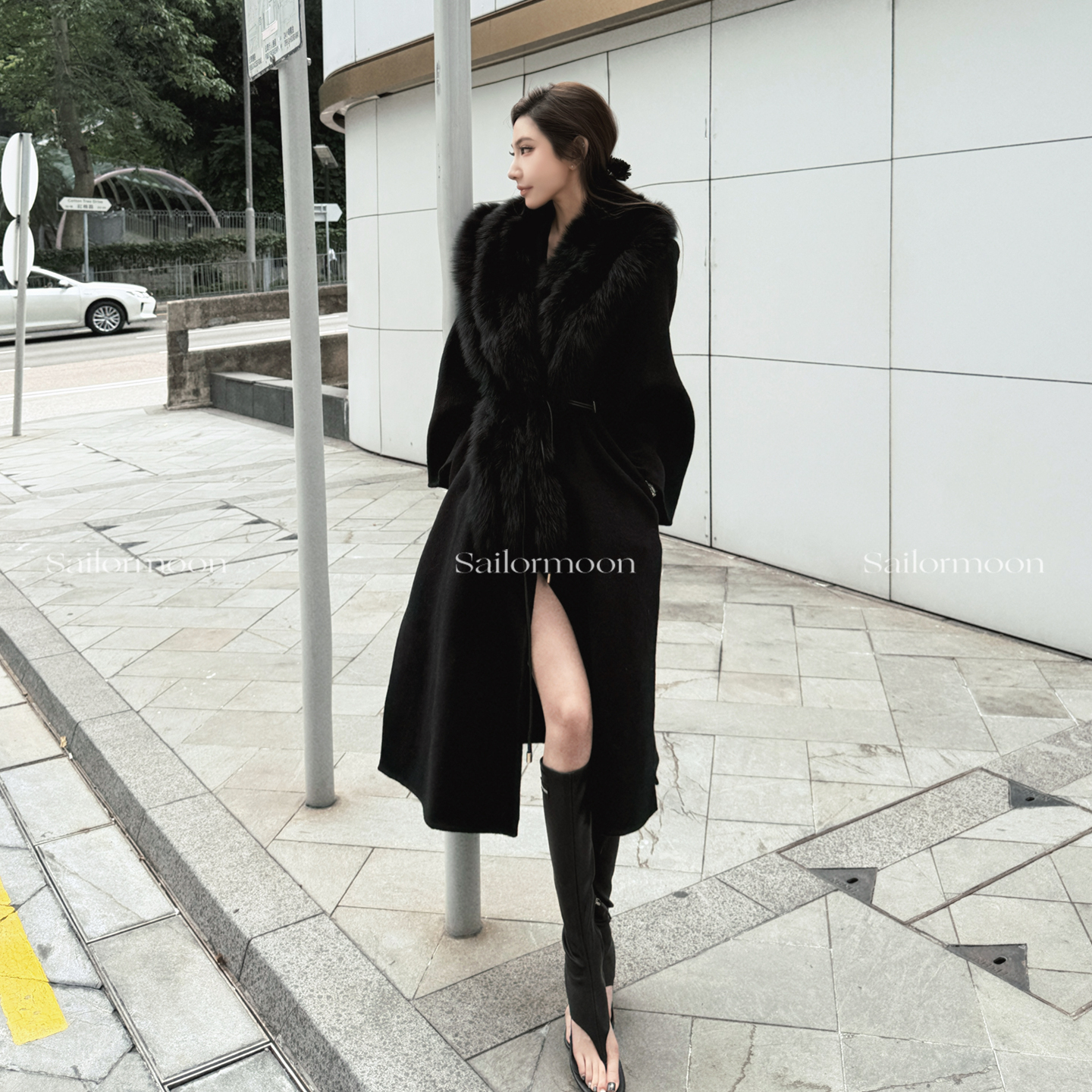 F PROJECT【韩女野心家】1oo澳洲羊毛双面呢大衣外套（可拆卸毛领