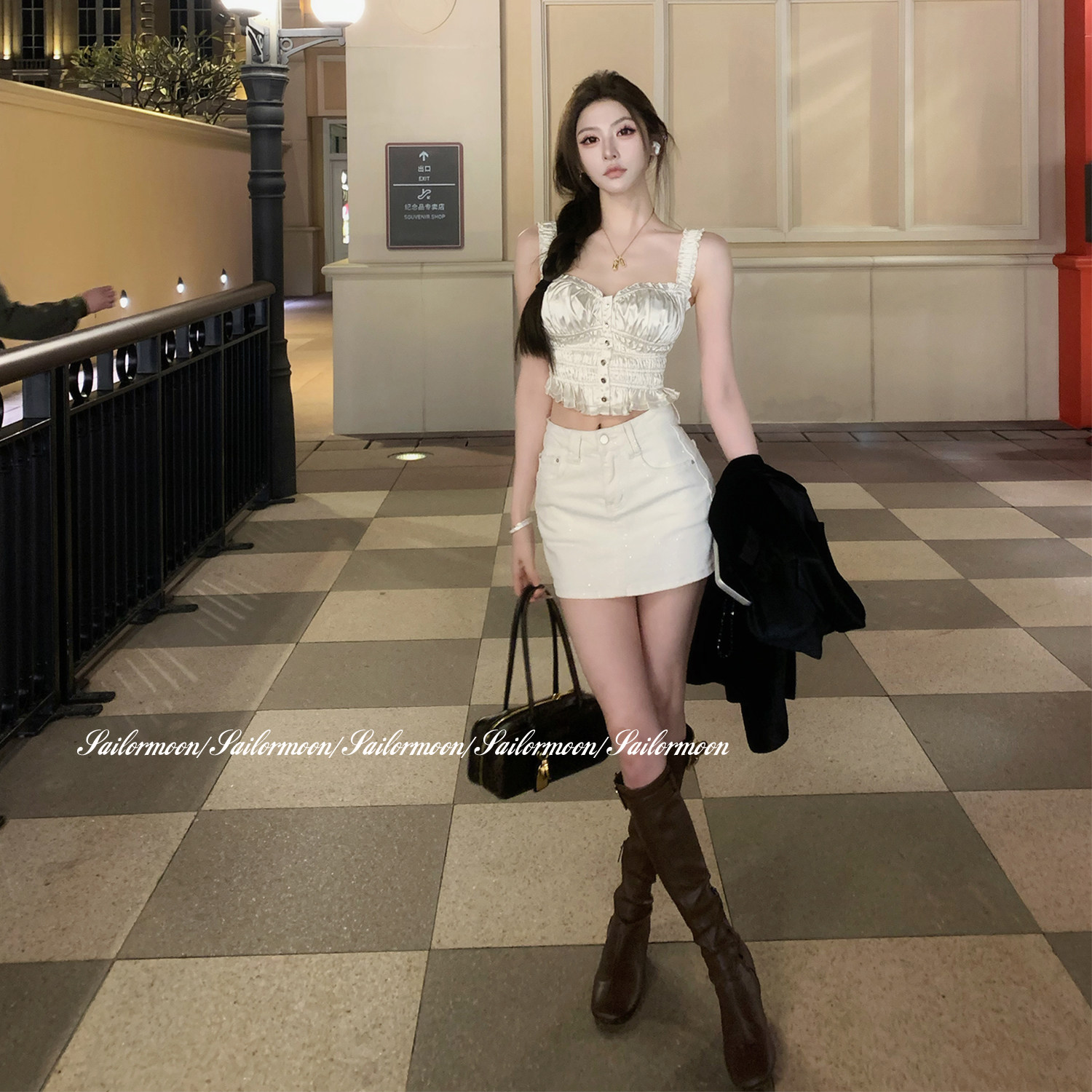 F PROJECT【好搭王】细闪亮片牛仔半身裙女夏防走光显瘦a字短裙