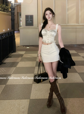 F PROJECT【好搭王】细闪亮片牛仔半身裙女夏防走光显瘦a字短裙