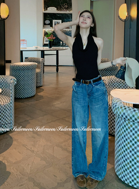 F PROJECT【fitzroy街区】水洗蓝显瘦直筒牛仔裤女春季百搭长裤子