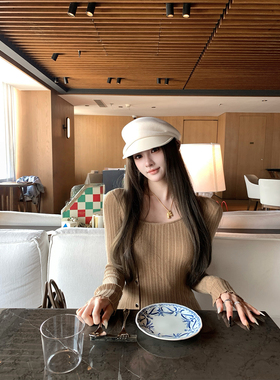 F PROJECT【人间梦露】气质修身收腰显瘦针织裙长袖开衩连衣裙