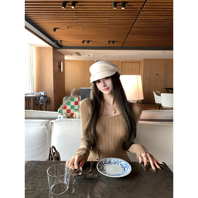 F PROJECT【人间梦露】气质修身收腰显瘦针织裙长袖开衩连衣裙