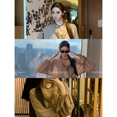 毛领真兔毛抽褶绑带收腰雪纺衫 雾谷灵狩 女秋冬百搭 PROJECT