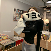 上衣修身 显瘦 美式 字母刺绣圆领T恤女打底衫 PROJECT 加州辣妹