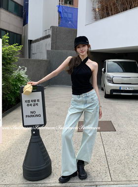 4.25/20点【海盐颗粒】复古浅蓝牛仔阔腿裤女水洗做旧宽松直筒裤