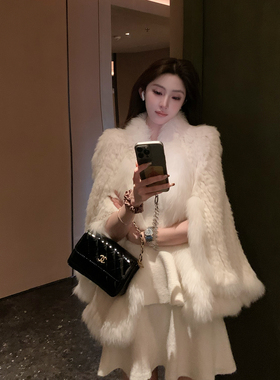 F PROJECT【北海初雪】1oo%兔毛编织披肩小斗篷皮草外套女秋冬