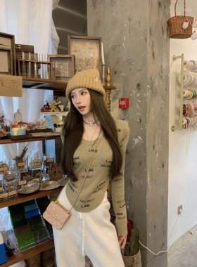 F PROJECT【HL式美学】字母修身针织打底衫女冬季内搭上衣显瘦