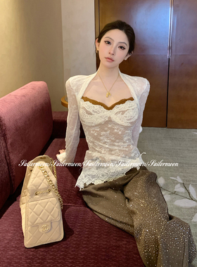 F PROJECT【霓虹梦境】蕾丝提花拼接假两件高弹收腰纯欲打底衫女