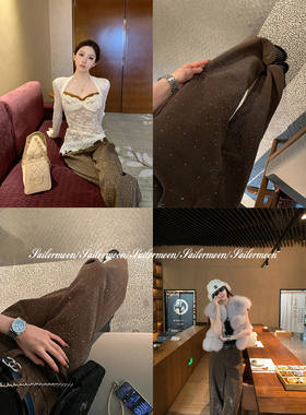 F PROJECT【璀璨钻石爆闪裤】重工烫钻显瘦高腰宽松牛仔裤女百搭