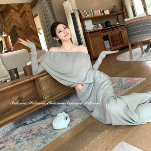 开叉半身裙套装 悬垂褶皱立裁一字肩上衣女 维纳斯 PROJECT