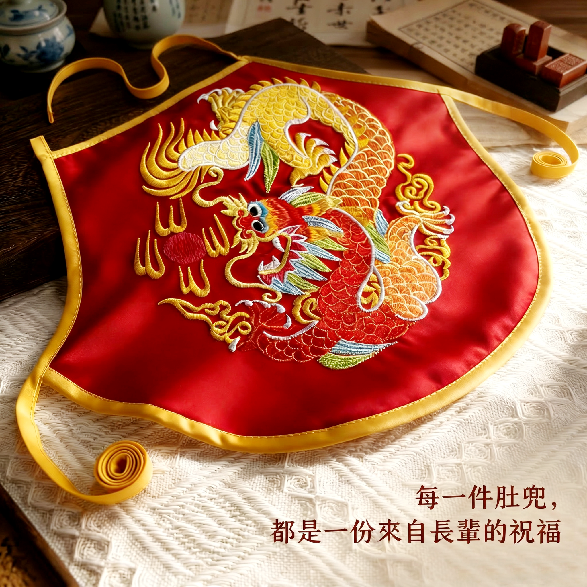 宝宝肚兜夏季儿童薄款红色纯棉护肚脐新生婴儿百天周岁刺绣小兜兜