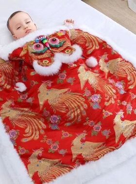 婴儿虎头斗篷宝宝古风汉服男童披风儿童外出防风冬季加厚抱被女童
