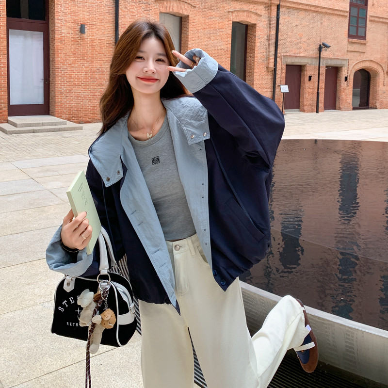 新款！2026秋季撞色连帽风衣女123-7736-P155-K218，女装短外套，浙宝123