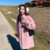 面料以下！2022冬季粉色羊羔毛牛角扣外套123-8877-P185-268，女装毛呢外套，浙宝123