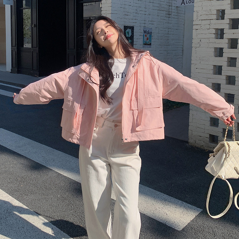 短款轻职风韩版连帽女春秋短外套秋季宽松情侣外套小个子时尚休闲,女装短外套,浙宝123
