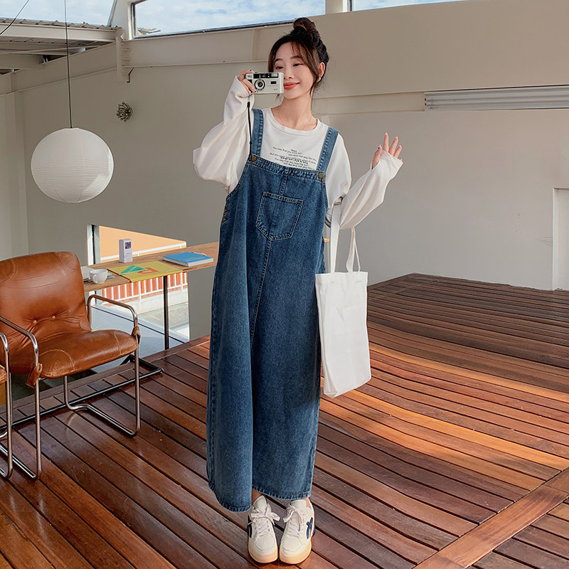 盐系牛仔学院风背带裙女春秋款宽松减龄设计感少女显瘦气质连衣裙,女装连衣裙,浙宝123