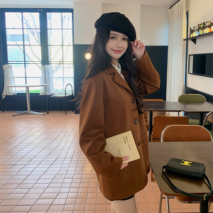 新款！2025春季咖色牛皮绒小西装外套女123-2501-P155-K218图片