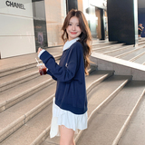 学院风假两件拼接连衣裙女2025春秋新款韩版宽松减龄俏皮卫衣裙子，女装卫衣/绒衫，浙宝123