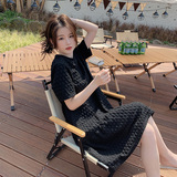 法式提花连衣裙女春夏2025新款赫本风浪漫复古洋气遮肚显瘦小黑裙，女装连衣裙，浙宝123