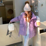 独特超好看树莓粉色短款羽绒服女冬2024年新款高级感美式夹克外套，女装棉衣/棉服，浙宝123