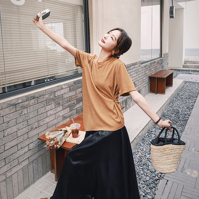 新款！2024夏季亮面半身裙短袖套装女1230-6080-P125-K178,女装运动套装,浙宝123