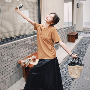 新款！2024夏季亮面半身裙短袖套装女1230-6080-P125-K178图片