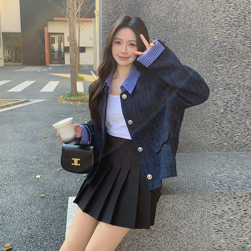 韩系假两件套拼接小香风外套女2025春新款小个子超火短款夹克上衣,女装短外套,浙宝123