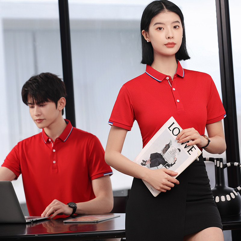 红色翻领POLO衫短袖定制logo