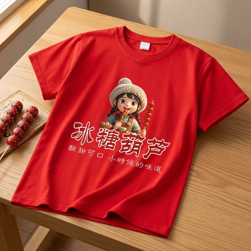 冰糖葫芦印花纯棉短袖T恤印字