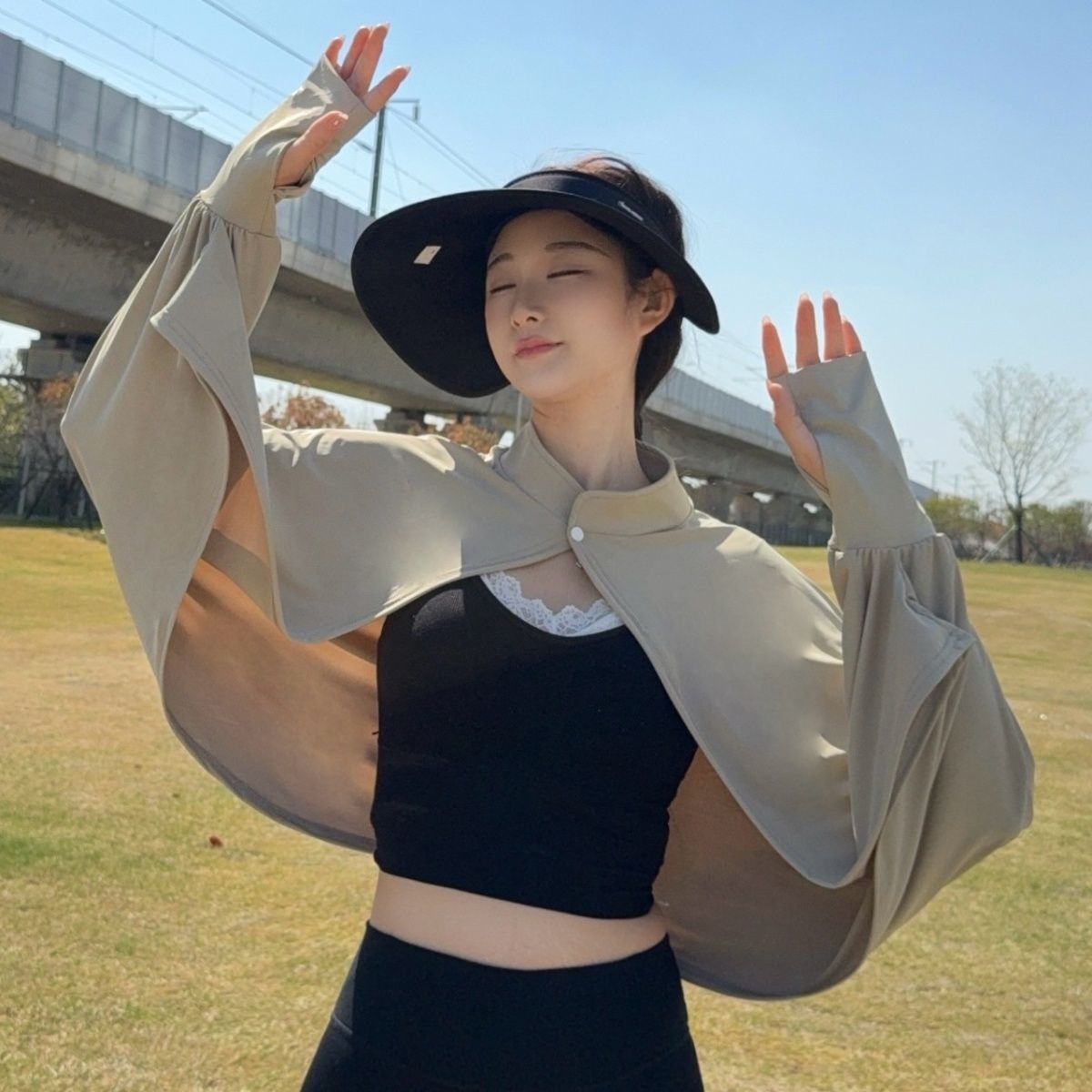 防晒披肩女夏季骑车开车防紫外线罩衫斗篷透气宽松长袖冰丝薄外套