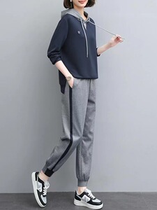 素订原创品牌女装旗舰店新款时尚连帽卫衣+休闲裤子百搭两件套装
