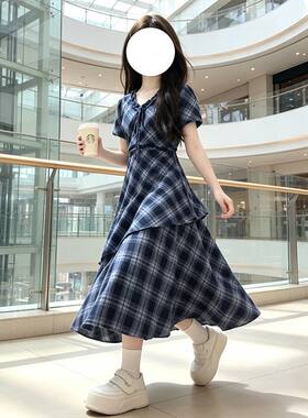 裙子女夏季洋气中大童格子连衣裙2026新款女童学生减龄显瘦长裙子