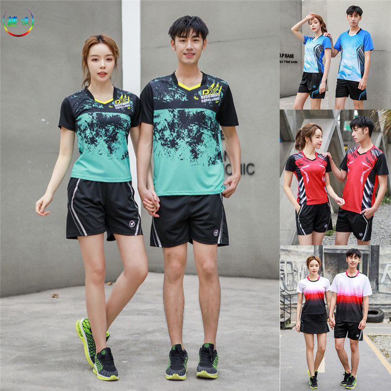 羽毛球套装服V领速干吸汗短袖T恤训练运动网球男女乒乓球衣短裤裙