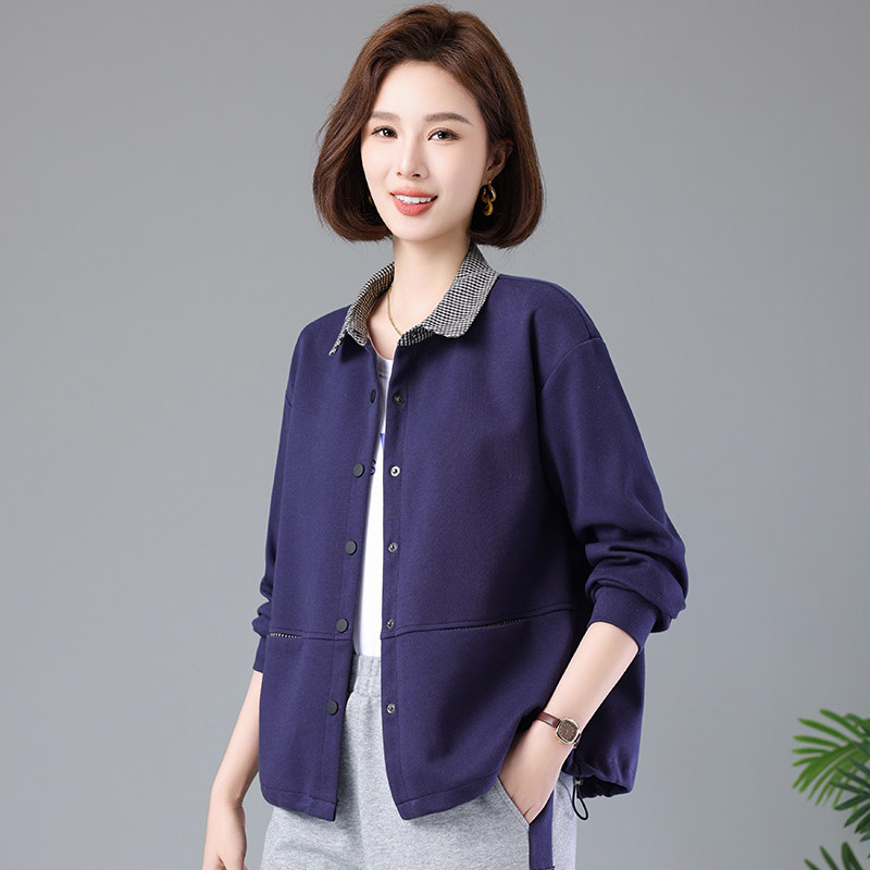 春秋短外套女宽松2025春装新款中年妈妈休闲大码洋气开衫翻领上衣