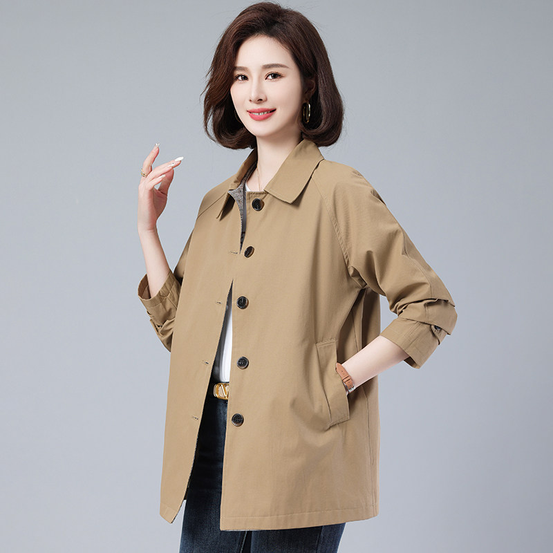翻领中长款休闲风衣女中年外套