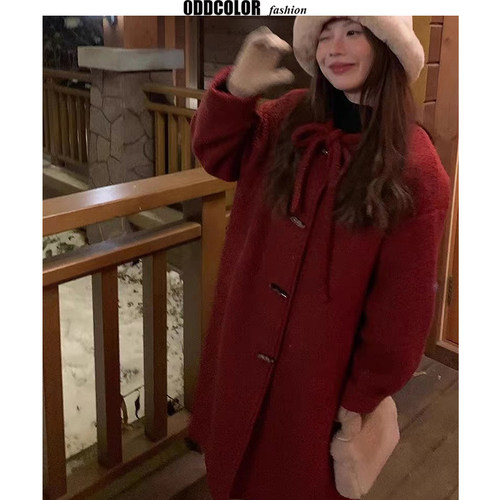 韩系毛呢毛呢长款甜美风羽绒外套