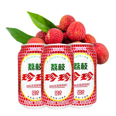 珍珍荔枝味汽水饮料330ml易拉罐