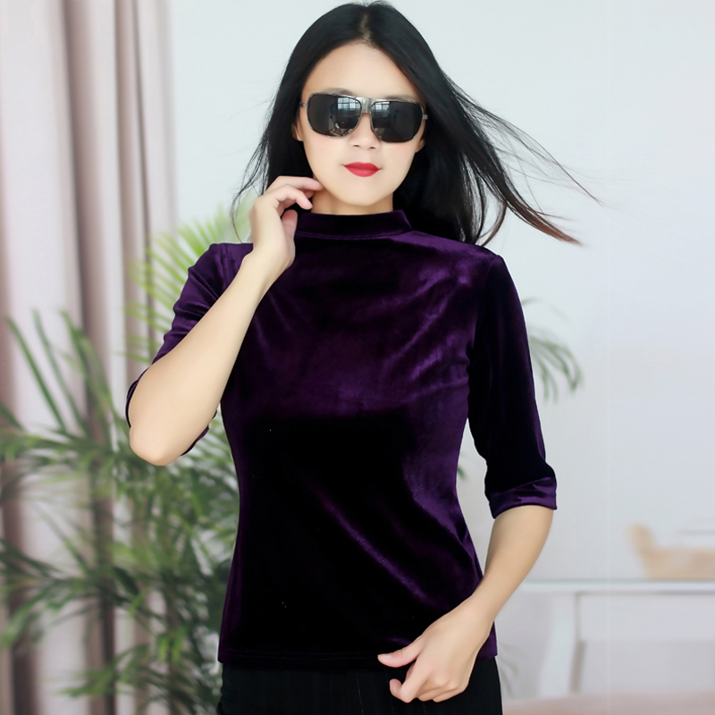春秋上衣金丝绒女洋气中袖修身