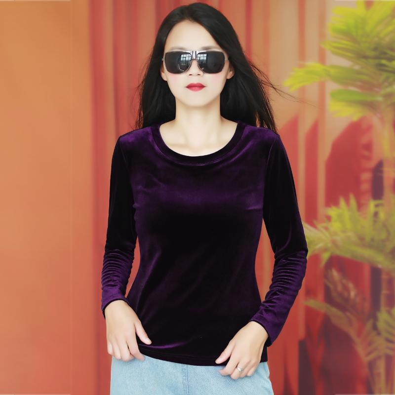 金丝绒打底衫修身圆领T恤