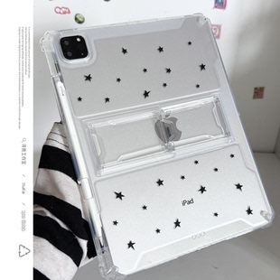 ins韩风黑色星星适用苹果三星华为小米2025ipadpro保护套支架平板Air3468壳硬带笔槽第十代12.9寸matepad透明