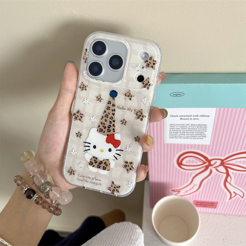 imd豹纹长帽kitty适用iPhone17promax手机壳苹果16卡通15/14新款16promax防摔钢化膜保护套女新款2可爱萌趣女