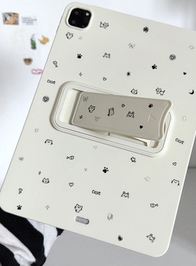 ins韩风银涂鸦猫乳白色支架适用苹果三星华为2025ipadpro保护套TPU平板Air3467壳第十代小红米MatepadS软89A1