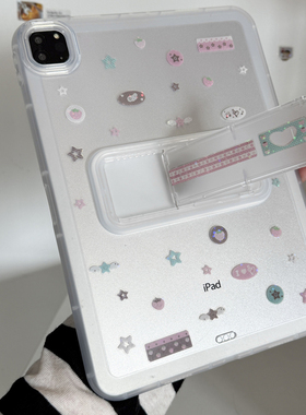 ins韩风镭射草莓音符透明支架可调节适用苹果三星华为2025ipadpro保护套平板Air34678壳第十代小米Matepad女S