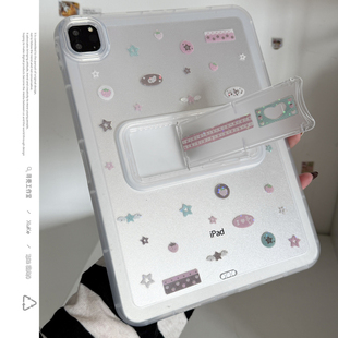 ins韩风镭射草莓音符透明支架可调节适用苹果三星华为2025ipadpro保护套平板Air34678壳第十代小米Matepad女S