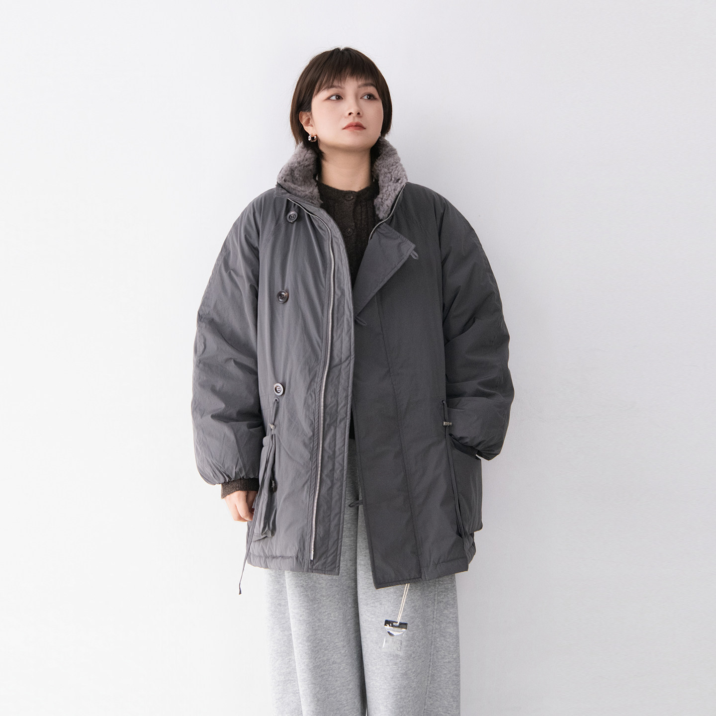 工厂清货！90%白鸭绒填充可拆卸毛领大口袋中长款腰间抽绳羽绒服,女装/女士精品,羽绒服,淘宝优惠券,粉丝福利购,淘宝优惠卷