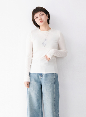 2026年春季新款兰精天丝羊毛弹力圆领套头小马印花T恤女休闲舒适