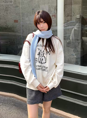 工厂清仓！超划算棉质圆领套头小猫印花加绒保暖长袖卫衣上衣